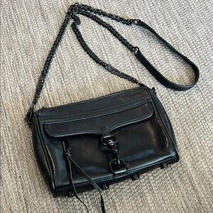 Rebecca Minkoff Black Leather Crossbody Bag with black chain strap